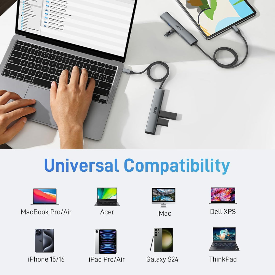 acer USB C Hub 5 in 1, Tragbarer 4K HDMI Adapter PD 100W, 3X USB-A Datenport, USB C auf HDMI Adapter