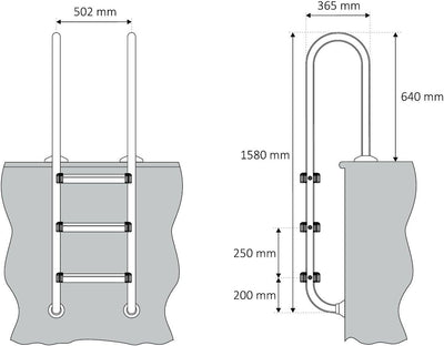 Zelsius V2A Edelstahl Poolleiter mit 3 Stufen | 50,2 x 36,5 x 158 cm - Silber | mit Rutschsicherung