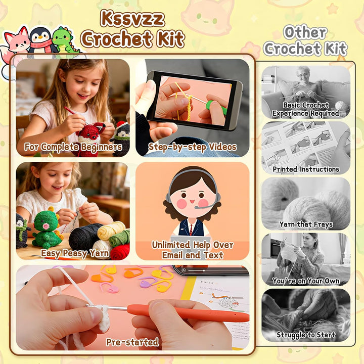 Häkelset für Anfänger Kinder - 3 Stück Tiere Häckel Kit für Kinder Erwachsene, Amigurumi Strickset m