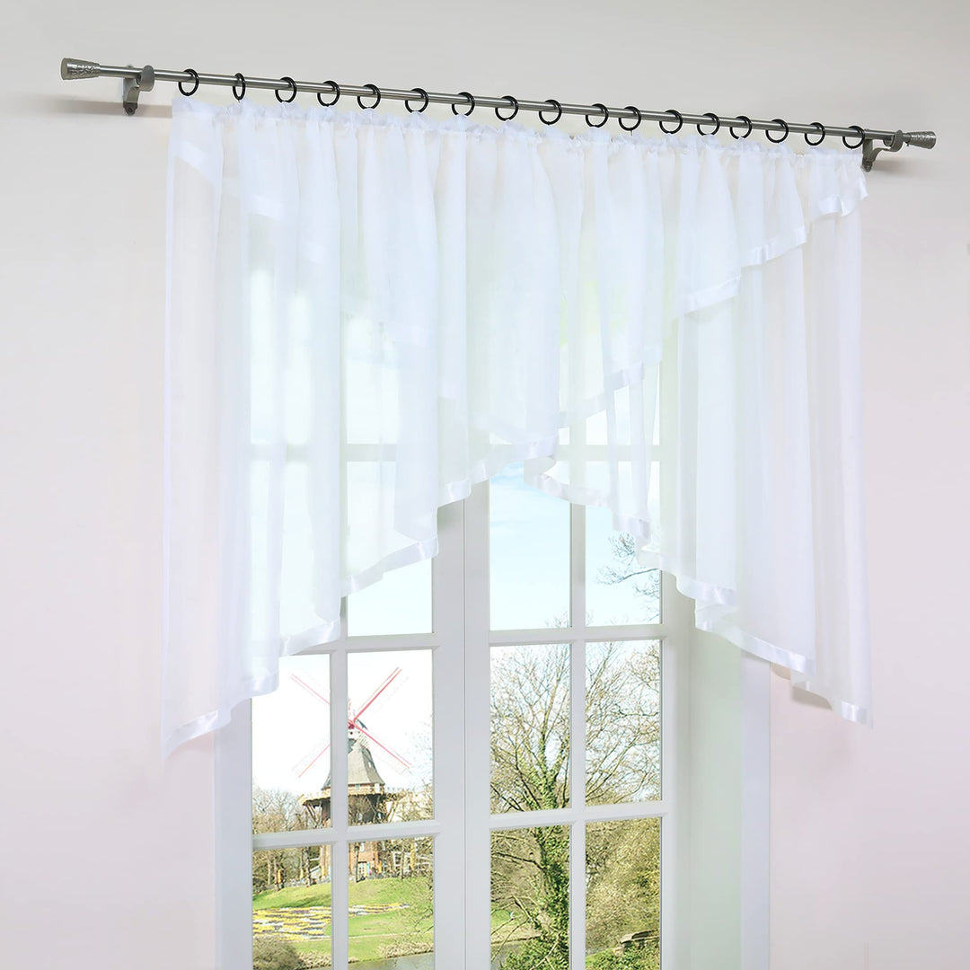 HongYa Kräuselband Kuvertstore Transparenter Voile Gardine mit Satinbänder H/B 160/400 cm Weiss H/B: