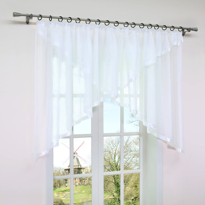 HongYa Kräuselband Kuvertstore Transparenter Voile Gardine mit Satinbänder H/B 160/400 cm Weiss H/B: