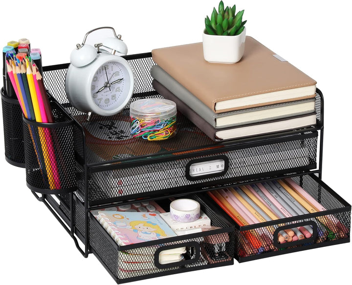 Vikmyer 3-Trays Desktop Organizer mit Schublade, Mesh Büro Schreibtisch liefert Organizer Dokumenten