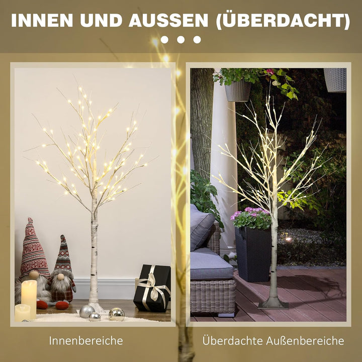 HOMCOM 120 cm Kunstbaum, Weihnachtsbaum Birken mit LED, Kunstbirke, Birkenbaum, Weihnachtsdeko für H