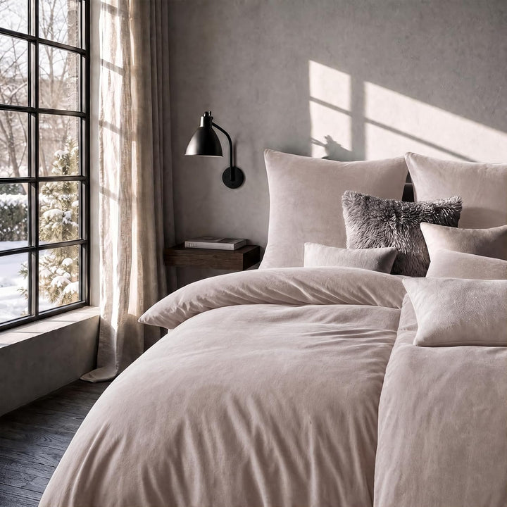 Soifox Winter Flanell Bettwäsche 200x220 - Beige Flauschige und Warme Cashmere Touch Bettbezug + Kis