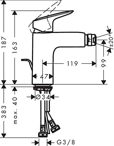 hansgrohe Logis Einhebel-Bidetarmatur, Komfort-Höhe 100mm mit Zugstangen-Ablaufgarnitur, Chrom Chrom