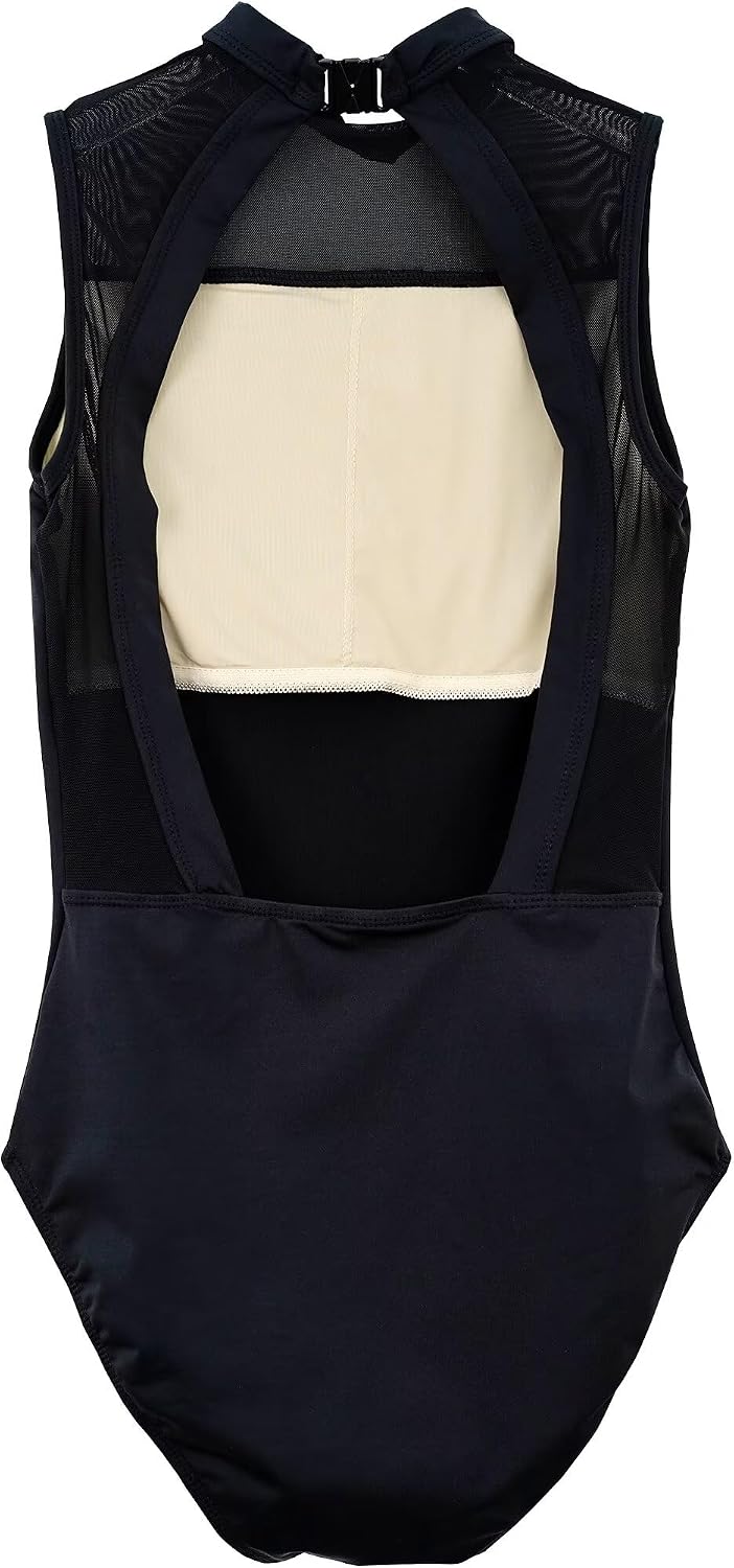 s.lemon Nackennetz Rückenfrei Gymnastik Trikots Ballett Tanz Trikots für Damen,mit BH Pad M Schwarz,
