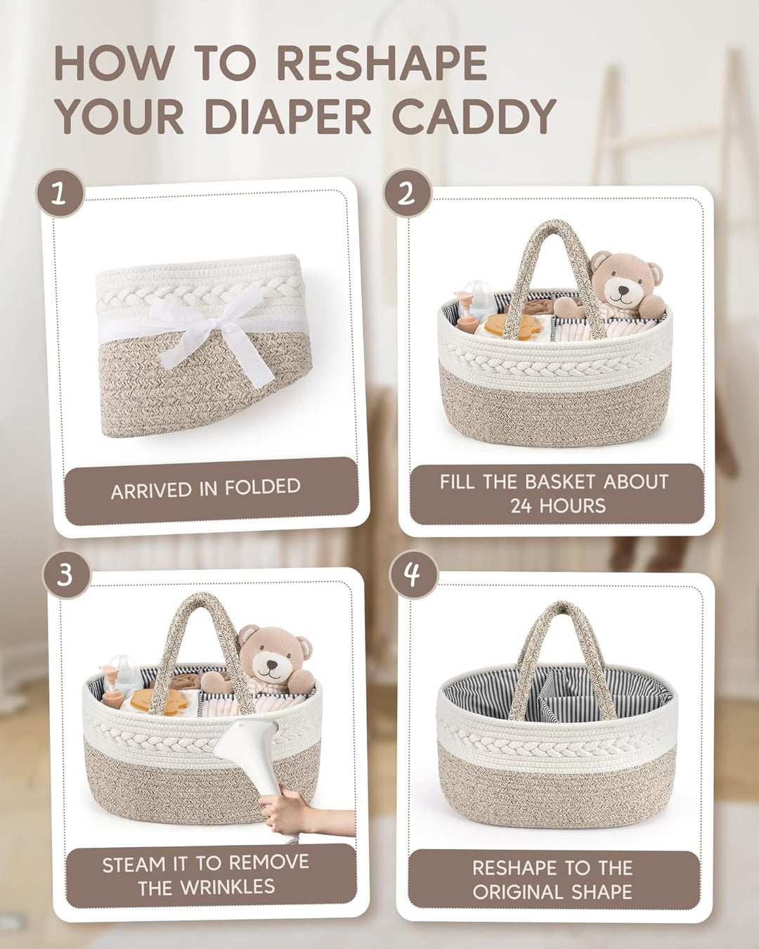 Maliton Baby Windel Caddy Organizer，Wickeltisch Organizer Aufbewahrungskorb mit Herausnehmbaren Fäch
