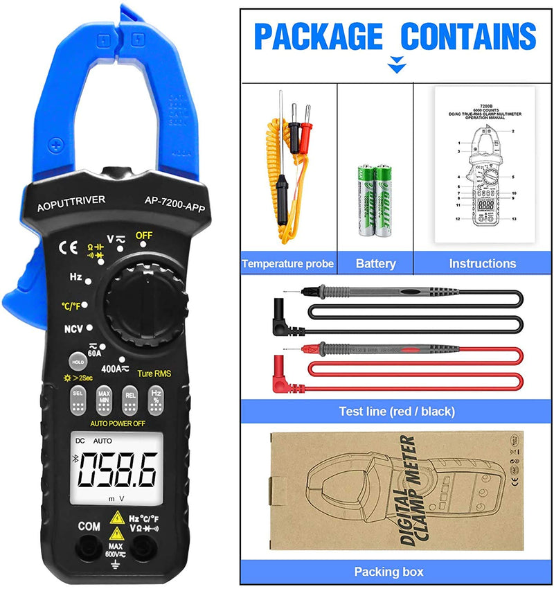 AOPUTTRIVER AP-7200APP Stromzange APP AC/DC ZangenmultimeterTrue-RMS 6000 Counts Messbereich Tester