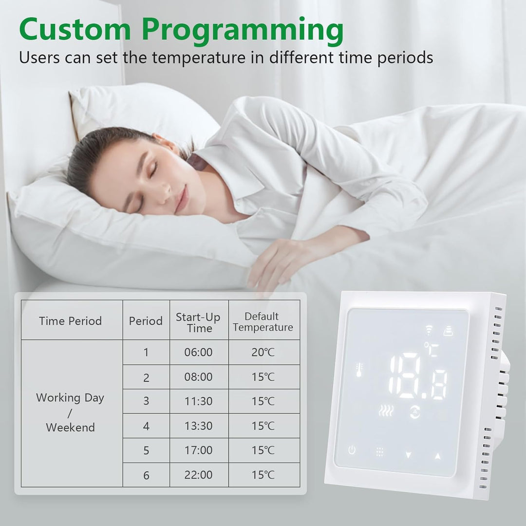 Wengart WiFi Thermostat für Wasser Fussbodenheizung WG611,max 3A Programmierbare Fussbodenheizung Th