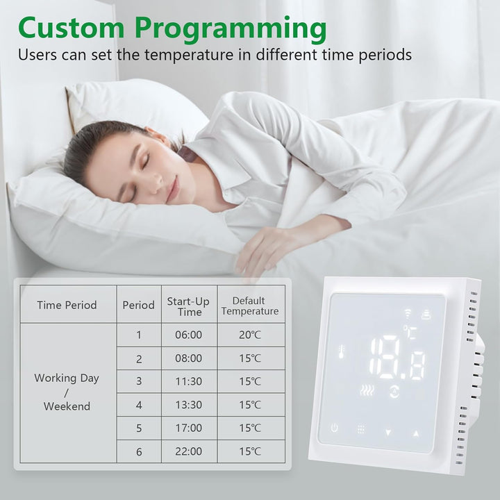 Wengart WiFi Thermostat für Wasser Fussbodenheizung WG611,max 3A Programmierbare Fussbodenheizung Th
