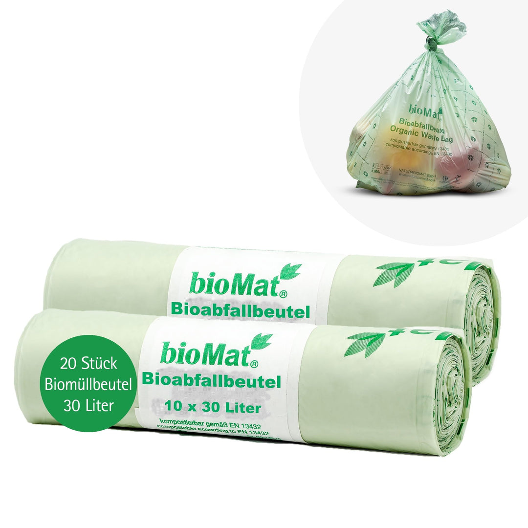 bioMat 30l kompostierbare und klimaneutrale Bioabfallbeutel, 20 Stk. Biomüllbeutel, DIN+ Zertifizier