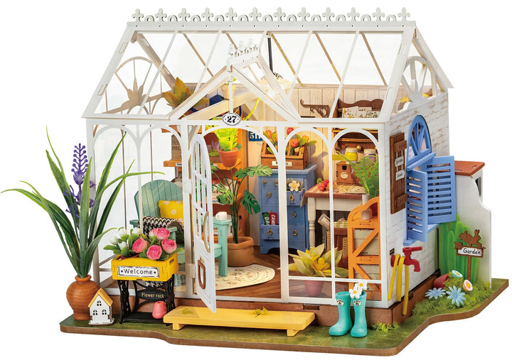 ROBOTIME Miniatur Haus Gewächshaus Holz - Gartenhaus DIY Miniature House Bausatz - Basteln Bastelset