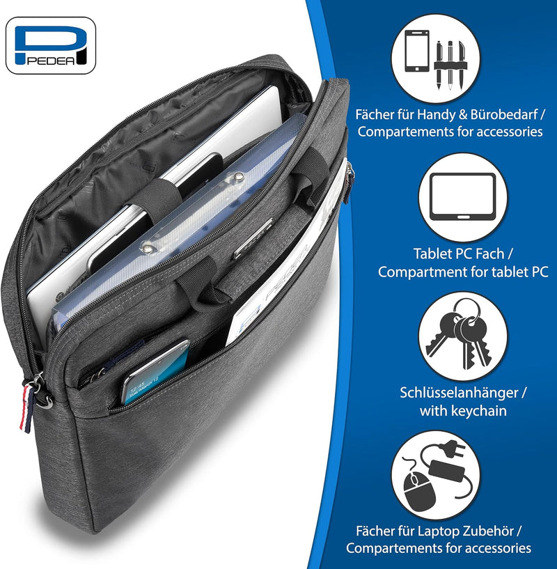 Pedea Laptoptasche 15,6 Zoll (39,6cm) URBAN-HIP Notebook Umhängetasche mit Tablet Fach, grau Utility