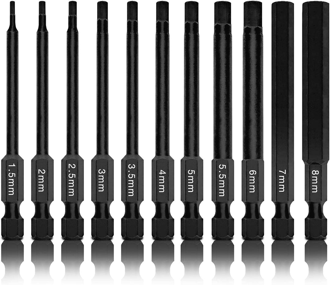 Neiko 01148A Sechskant-Bit-Set, 11-teilig, metrische GröÃŸen, 1,5 mm bis 8 mm, magnetische Sechskant