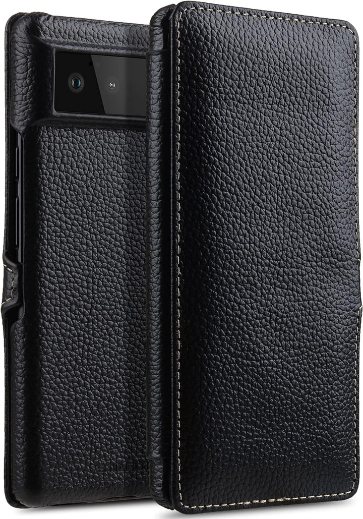 STILGUT Book Case kompatibel mit Google Pixel 6 Hülle aus Leder mit Clip-Verschluss, Lederhülle, Kla