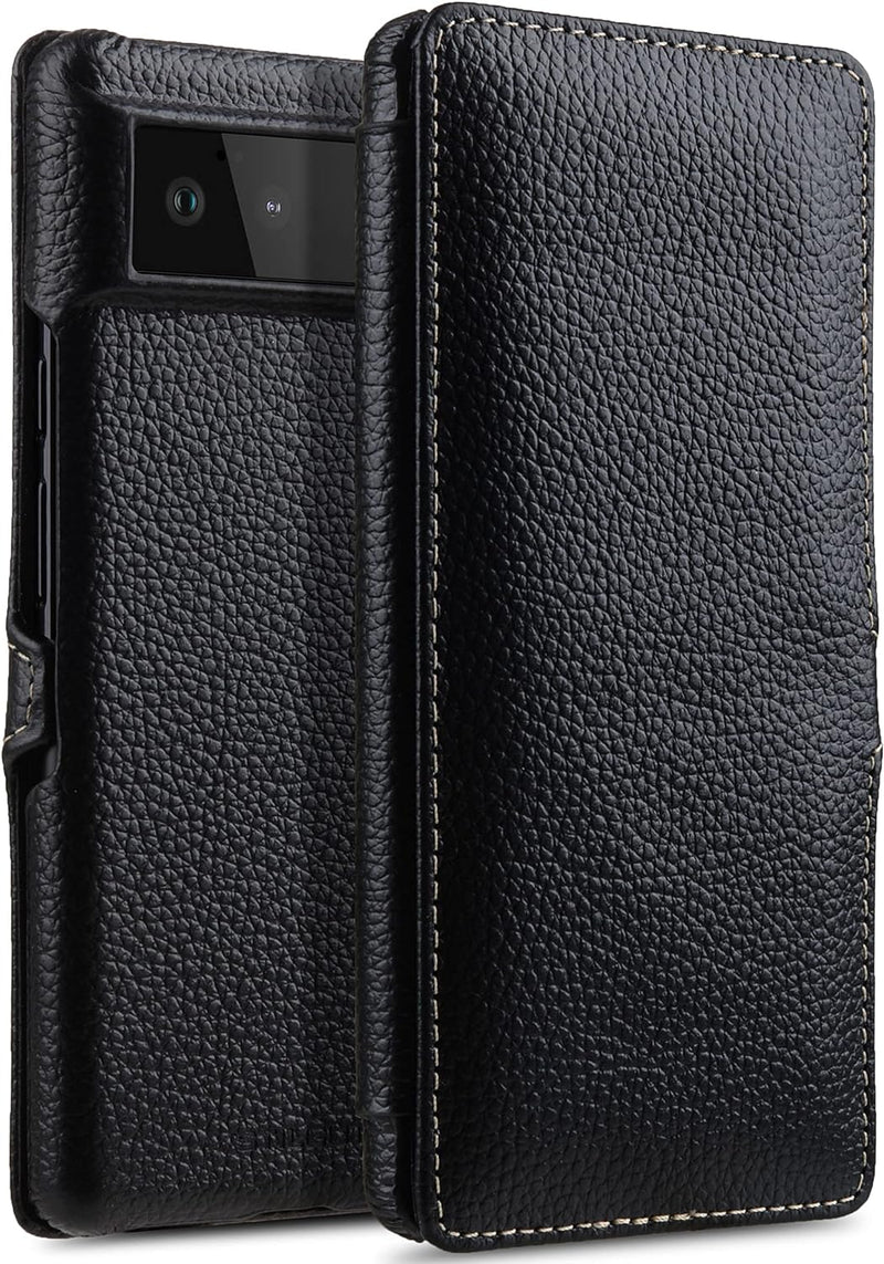 STILGUT Book Case kompatibel mit Google Pixel 6 Hülle aus Leder mit Clip-Verschluss, Lederhülle, Kla