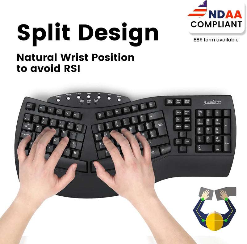 Perixx PERIBOARD-612 Wireless Ergonomic Split Keyboard with Dual Mode 2.4G and Bluetooth Feature, Co