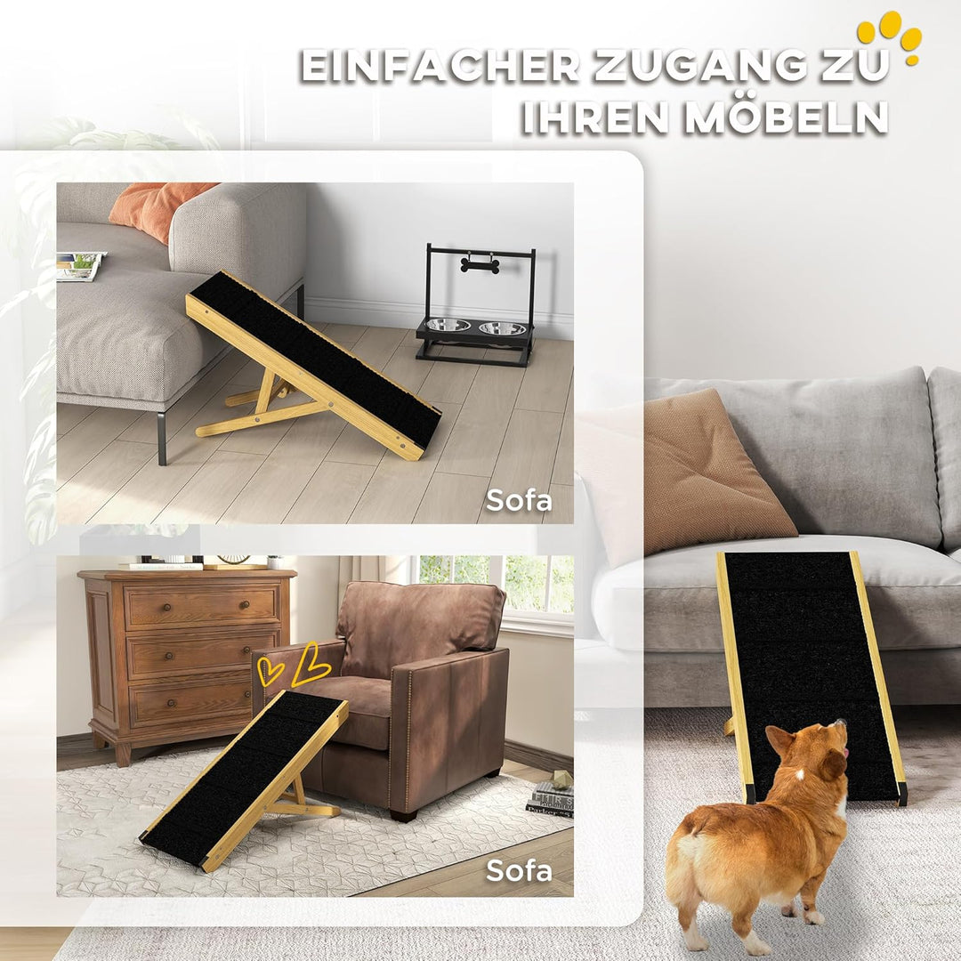 PawHut Hunderampe für Bett und Couch Faltbar Haustierrampe mit 4 Einstellbare Höhe von 24 bis 47,5 c