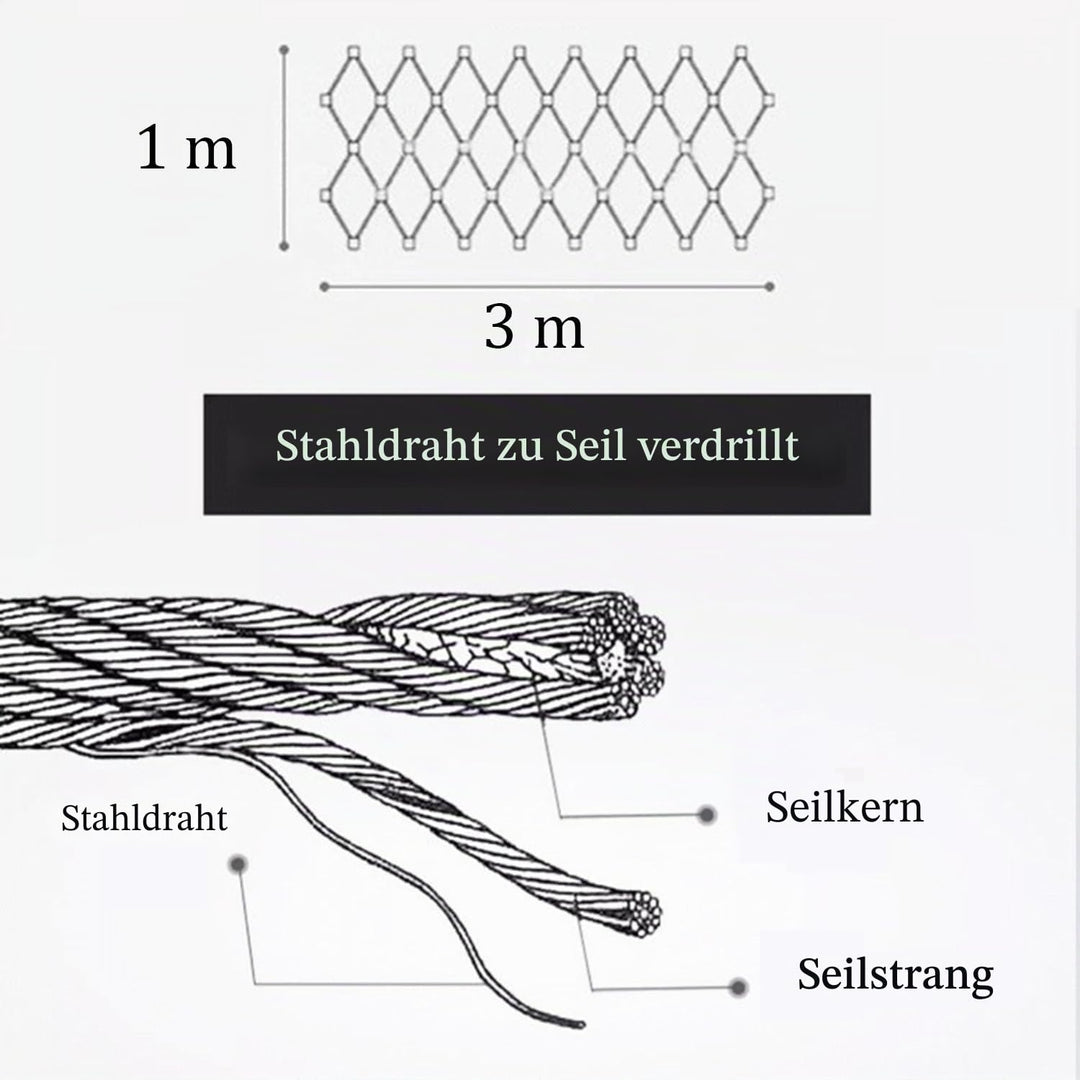 Edelstahl-Seilnetz,3x1m Multifunktionales Metallgeflecht,10cm/2mm Sicherheitsnetz,Beweglicher Begren