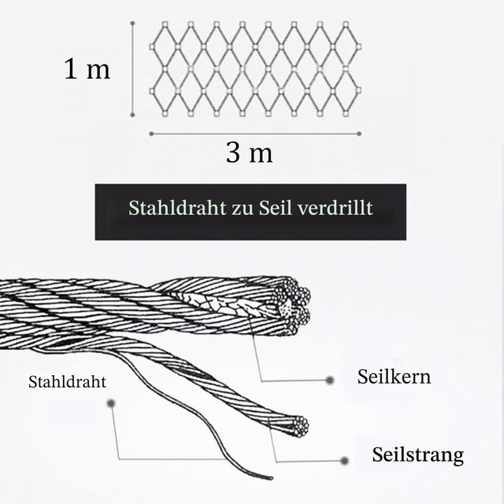 Edelstahl-Seilnetz,3x1m Multifunktionales Metallgeflecht,10cm/2mm Sicherheitsnetz,Beweglicher Begren