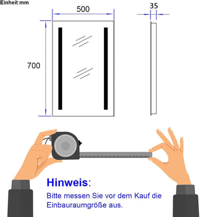 EMKE LED Badspiegel mit Beleuchtung 50x70cm Badezimmerspiegel kaltweiss Lichtspiegel Wandspiegel IP4