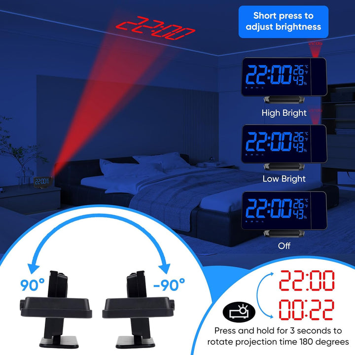 TAKRINK Wecker Digital Radiowecker mit 4 Stufen Bildschirmhelligkeit Projektionswecker mit Temperatu