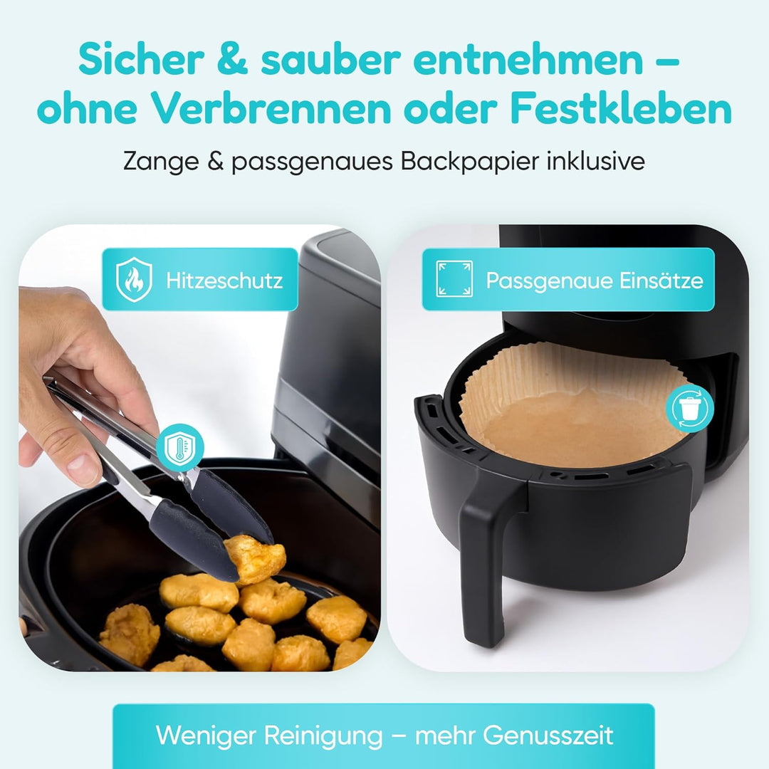 Heissluftfritteuse Zubehör, Airfryer Zubehör, 18 Teile Set. Mit Backform, 100 x Backpapier, Ölsprühe