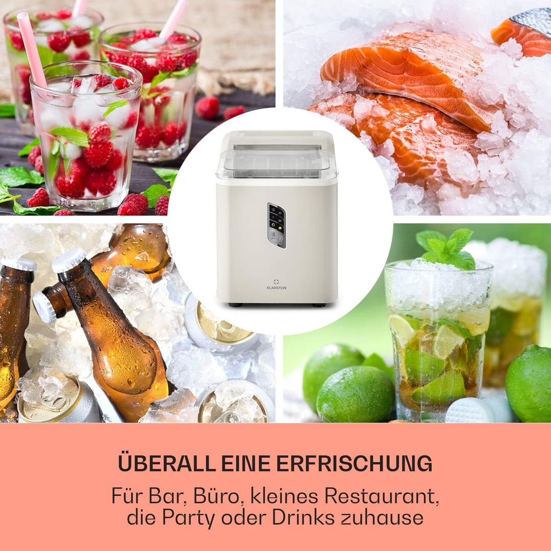 Klarstein Eiswürfelmaschine für Zuhause Camping Gastro, Schnelle Mini Eiswürfelmaschine Klein, Profi