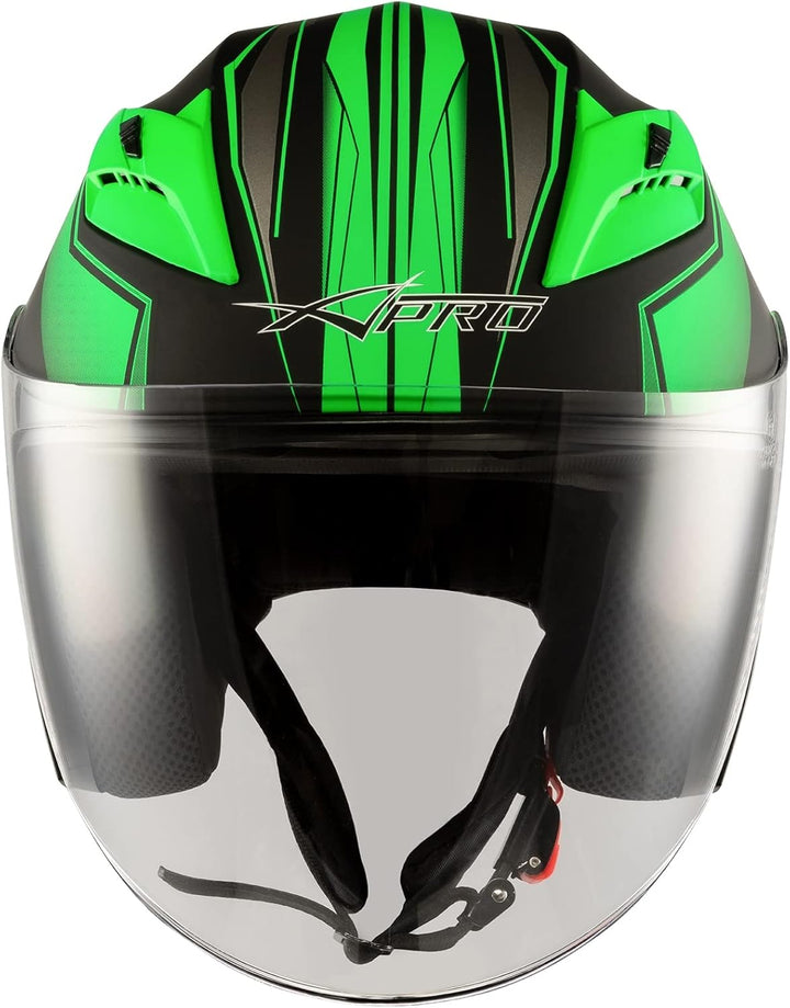 Motorradhelm Doppeltvisier City Jet Zertifikat ECE 22-06 Scooter 59-60 cm ( L) Matt Grün, 59-60 cm (