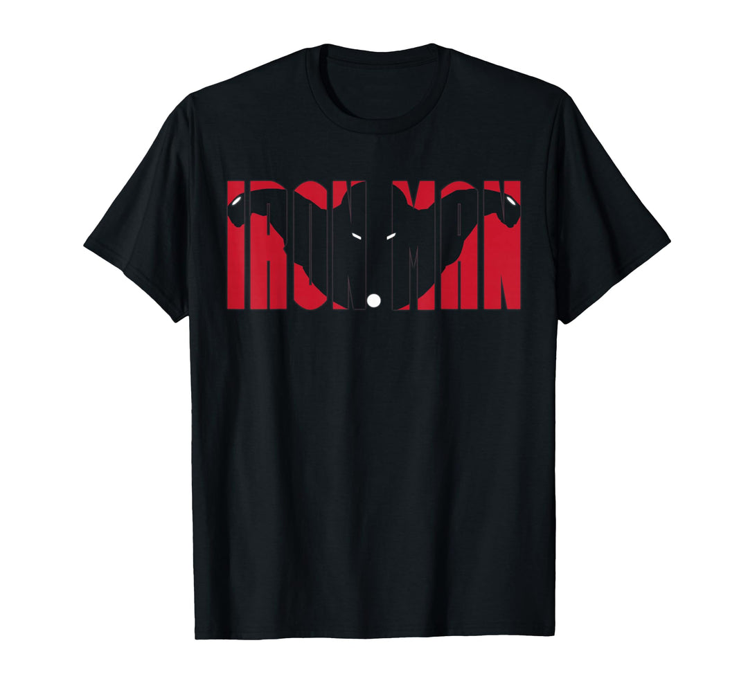 Mens Marvel Iron Man Looking Straight Up Silhouette Text T-Shirt 2XL Black