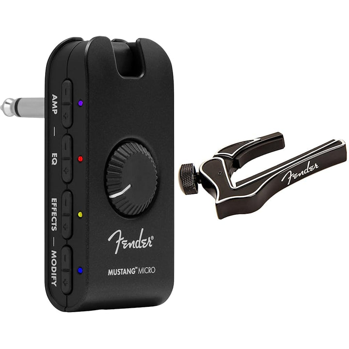 Fender Mustang Micro Amp – Der ultimative All-in-One Kopfhörer-Verstärker & Dragon Guitar Capo – Han
