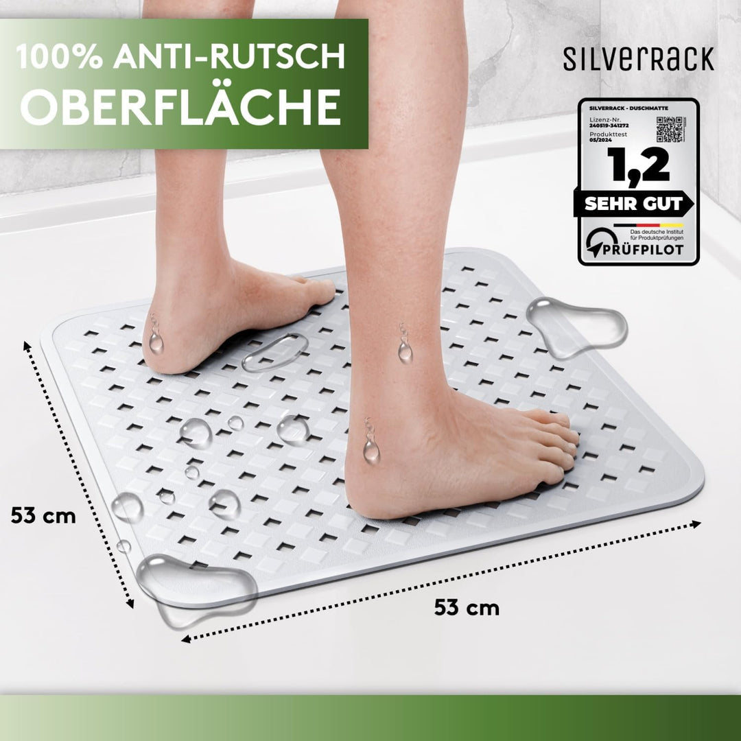SilverRack Duschmatte rutschfest 53x53 cm (Grau) - Duschmatte rutschfest BPA-frei für Kinder - Badew