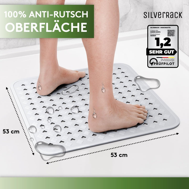 SilverRack Duschmatte rutschfest 53x53 cm (Grau) - Duschmatte rutschfest BPA-frei für Kinder - Badew
