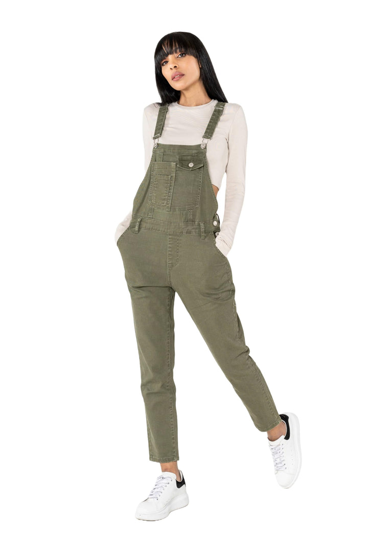 Nina Carter Damen Latzhose Jeans Boyfriend Denim Overall Jumpsuit Used-Look Sommeroverall XS Khaki (