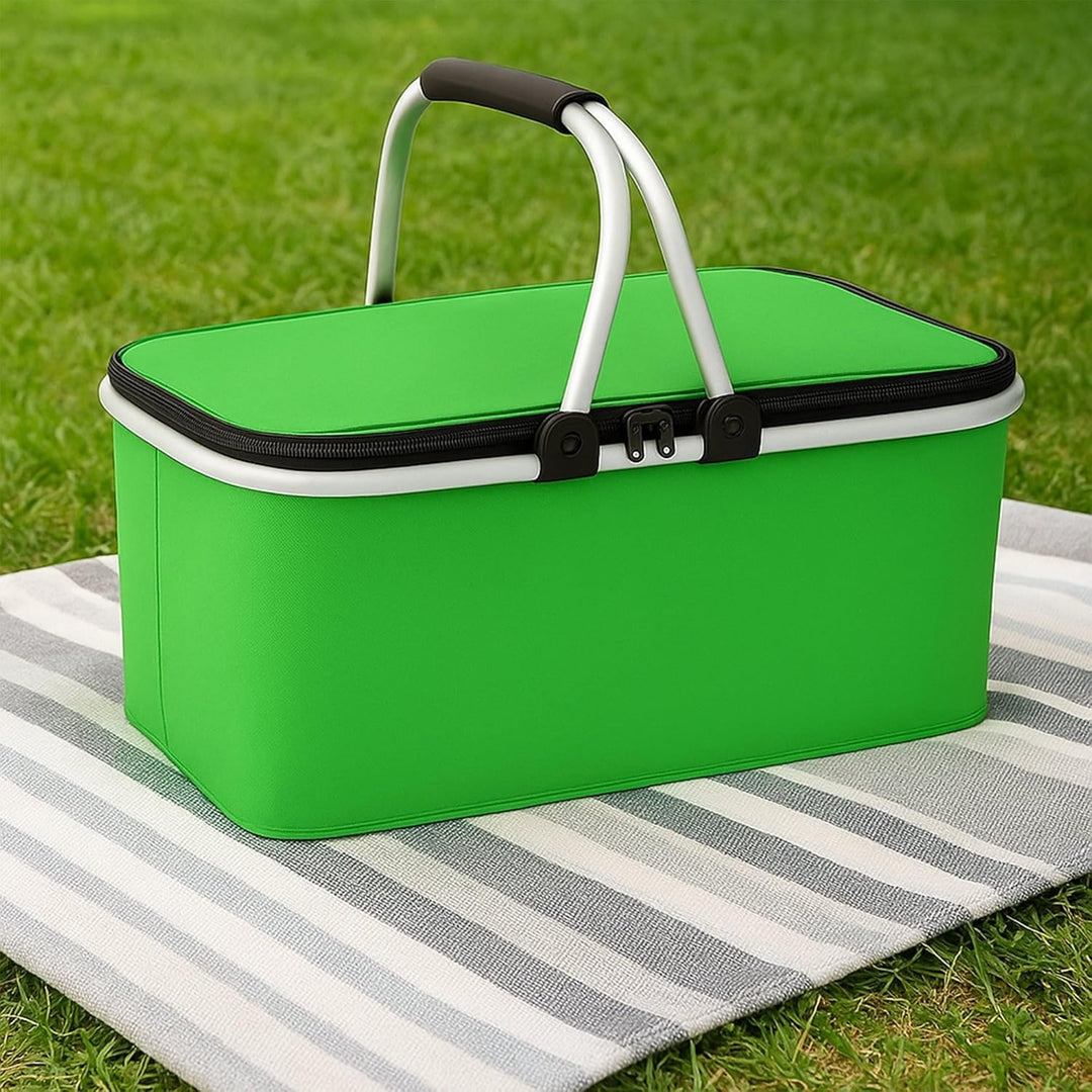 Kühltasche Gross 43x23x21 cm - Isolierte Picknickkorb Thermo mit Aluminiumrahmen - Kühlkorb für Büro