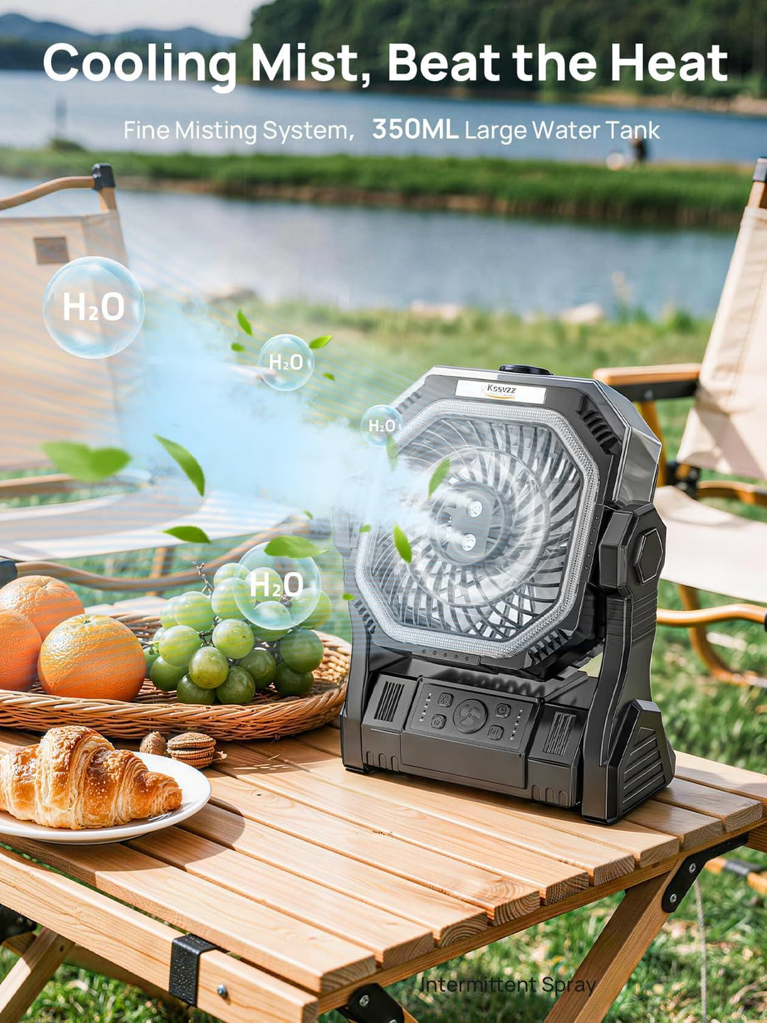Kssvzz Camping Ventilator mit Sprühnebel, 20000mAh Wiederaufladbarer Tragbarer Akku Ventilator mit 3