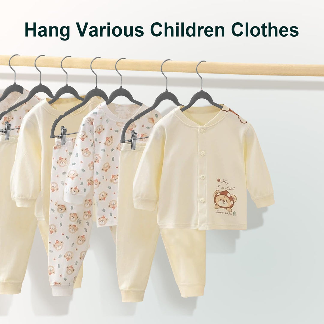 Wellong Baby-Kleiderbügel mit Clips, 14 Stück KinderKleiderbügel aus Samt, Strapazierfähige Kleiderb