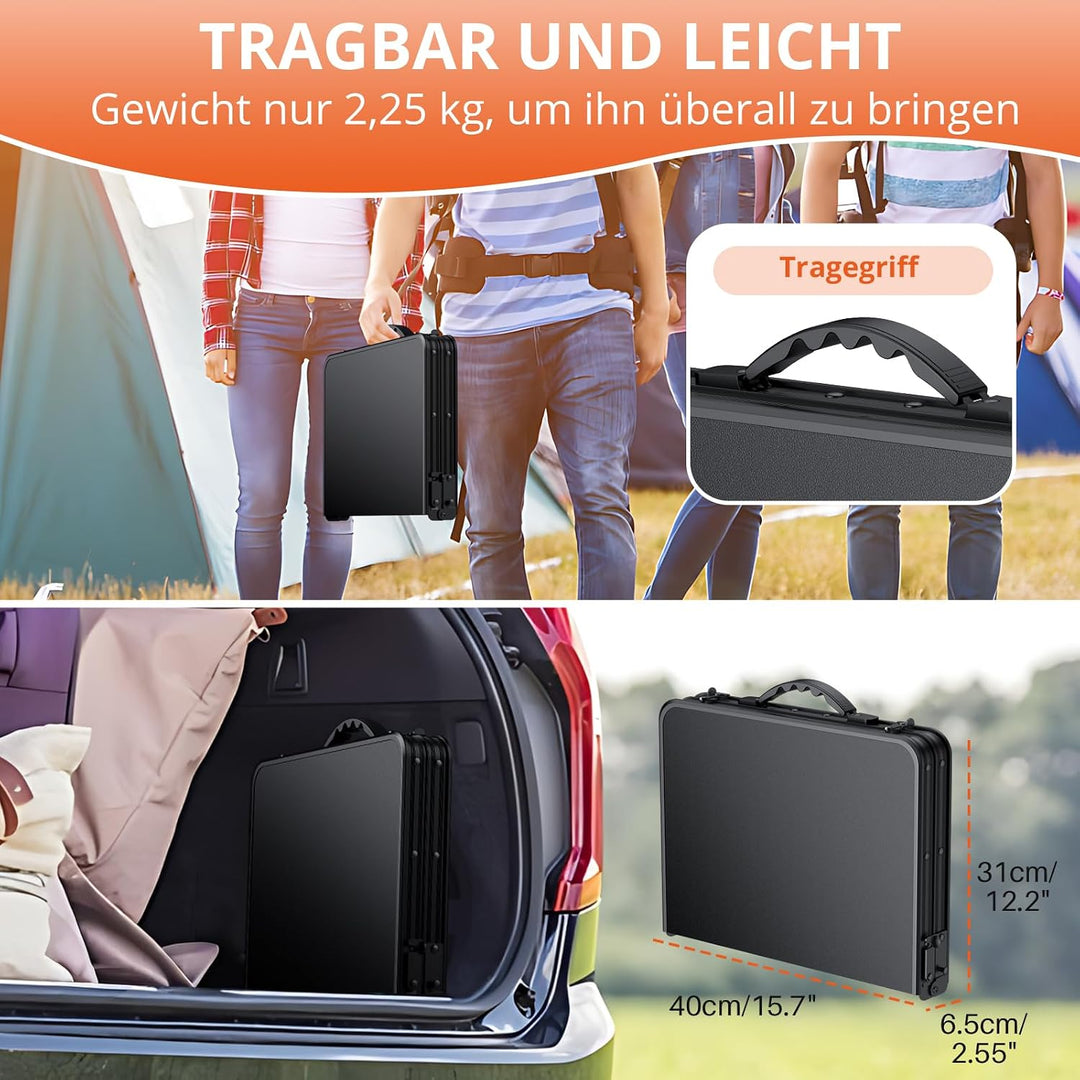 FUNYKICH Campingtisch Klappbar 58x40cm, Höhenverstellbar 26/48/70cm Silber | Wasserdichter Kunststof