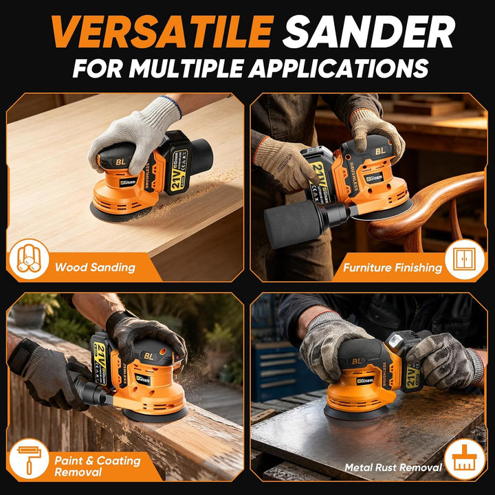 Exzenterschleifer 125mm 1200W bürstenlos Schleifmaschine für Holz Metall Yell, Yell