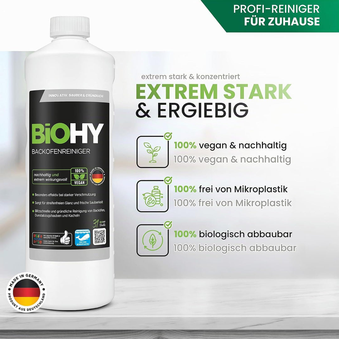 BiOHY Backofenreiniger Hochkonzentrat (1l Flasche) + Dosierer | Bio Reiniger &amp; Fettlöser | EXTRA STA