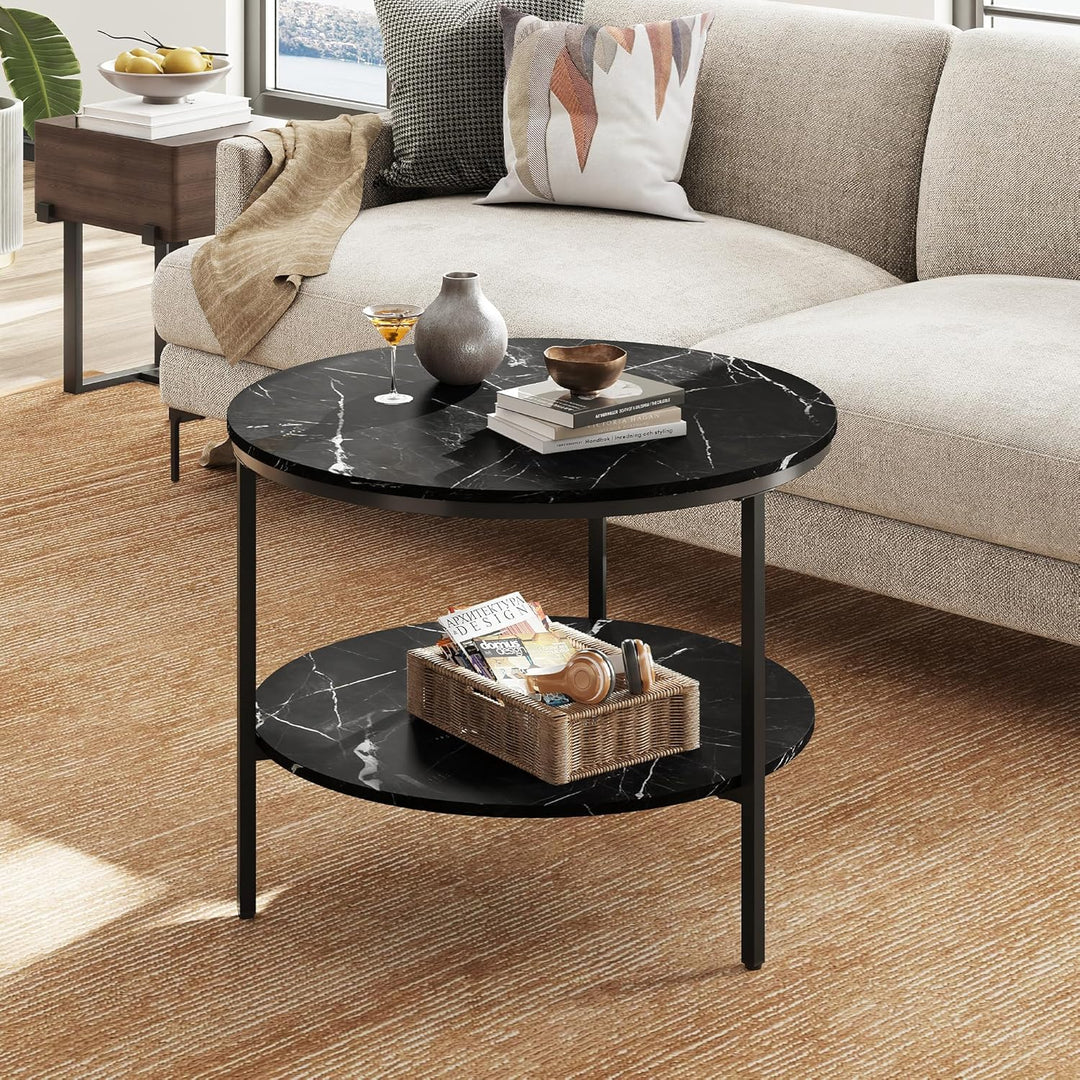 WLIVE Couchtisch Rund, Wohnzimmertisch Holz mit 2 Ebenen, Sofatisch mit viel Stauraum, für Wohnzimme