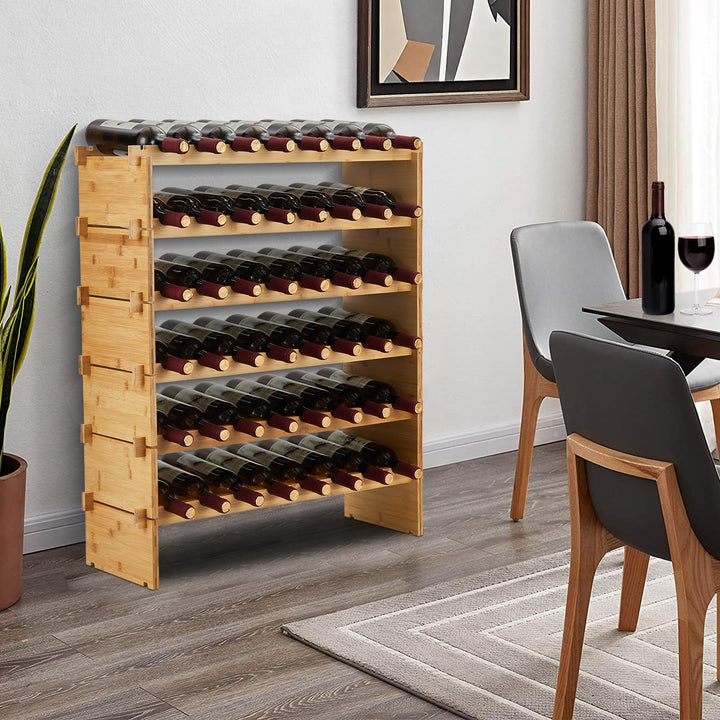 GarveeHome Weinregal Wein Regal Bambus Stapelbar Flaschenregal Flaschenständer AA-Qualität Ohne Schr