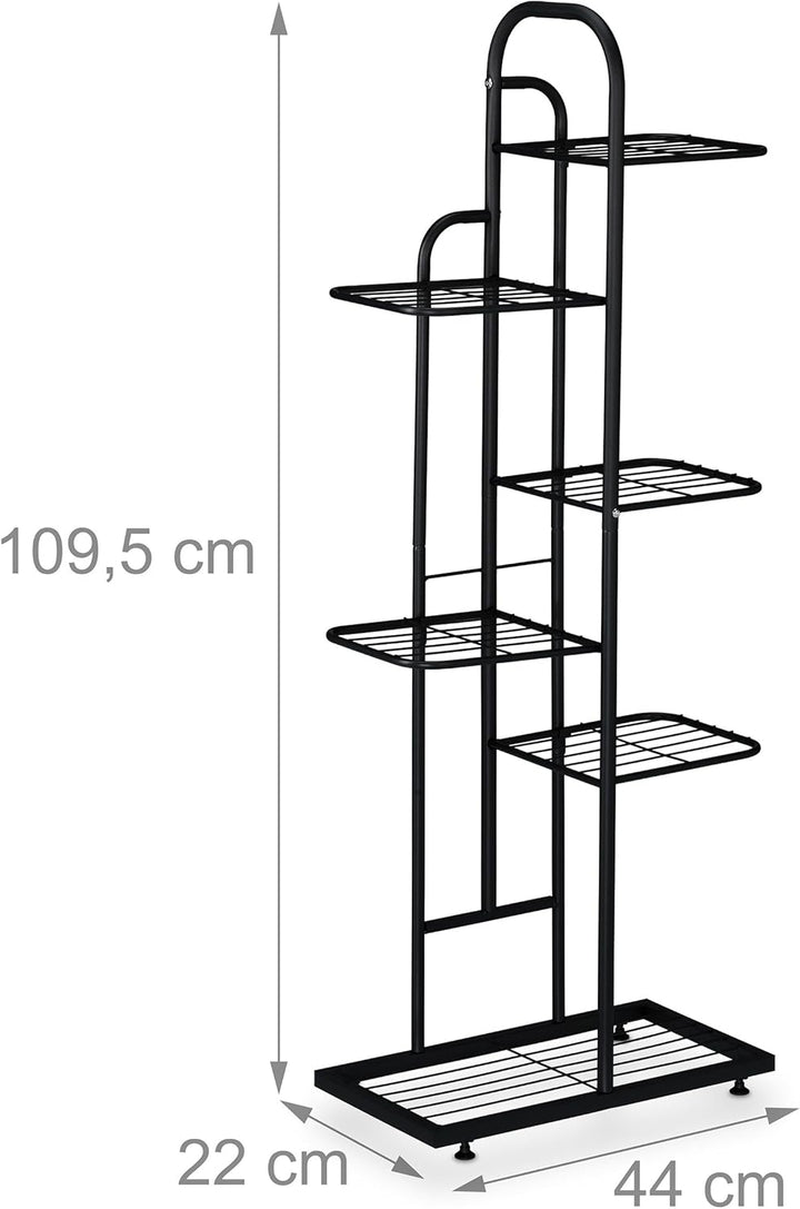 Relaxdays Blumenregal, 6 Ablagen für bis zu 7 Blumen- & Pflanzentöpfe, Metall, Pflanzentreppe, 109,5