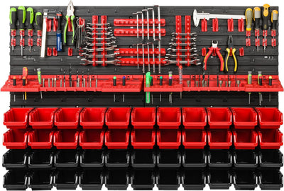 Lagersystem Werkstattregal | 115 x 78 cm | 44 stck. Box | Wandregal mit Werkzeughalterungen und Stap