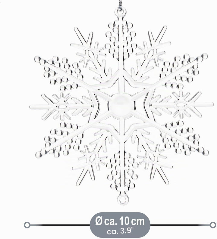 com-four® 24x Deko Anhänger Schneeflocken - Transparente 10 cm Schneeflocken-Anhänger mit Aufhängesc