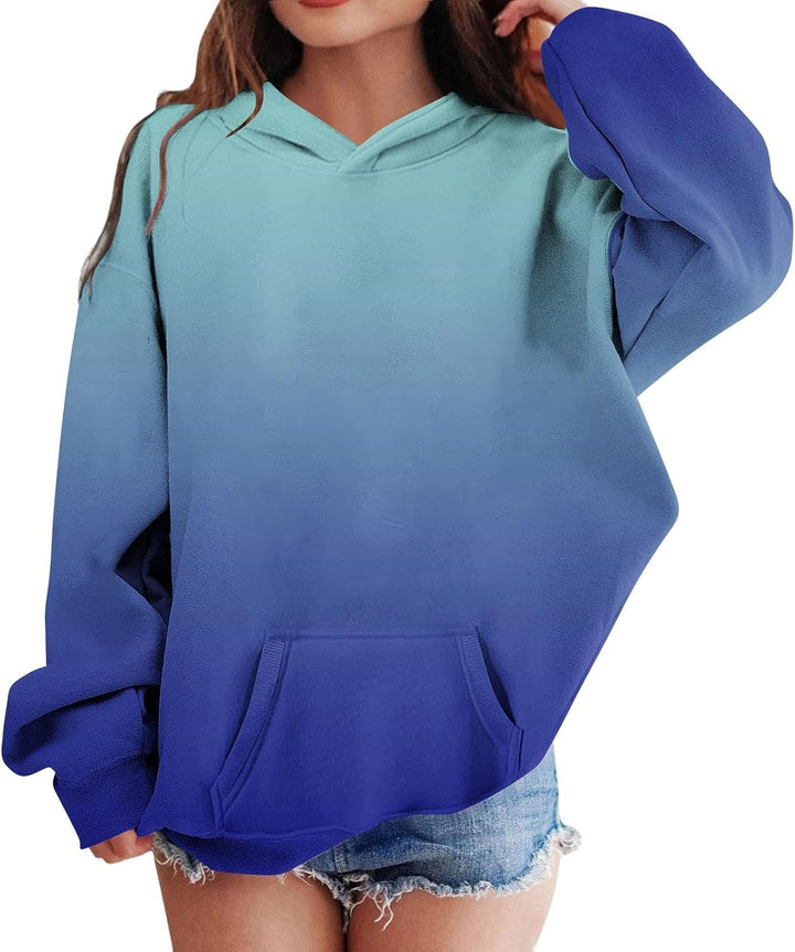 Hoodie Mädchen Oversize Kapuzenpullover Farbverlauf Mode Sweatshirt Casual Pullover mit Kapuze Tasch