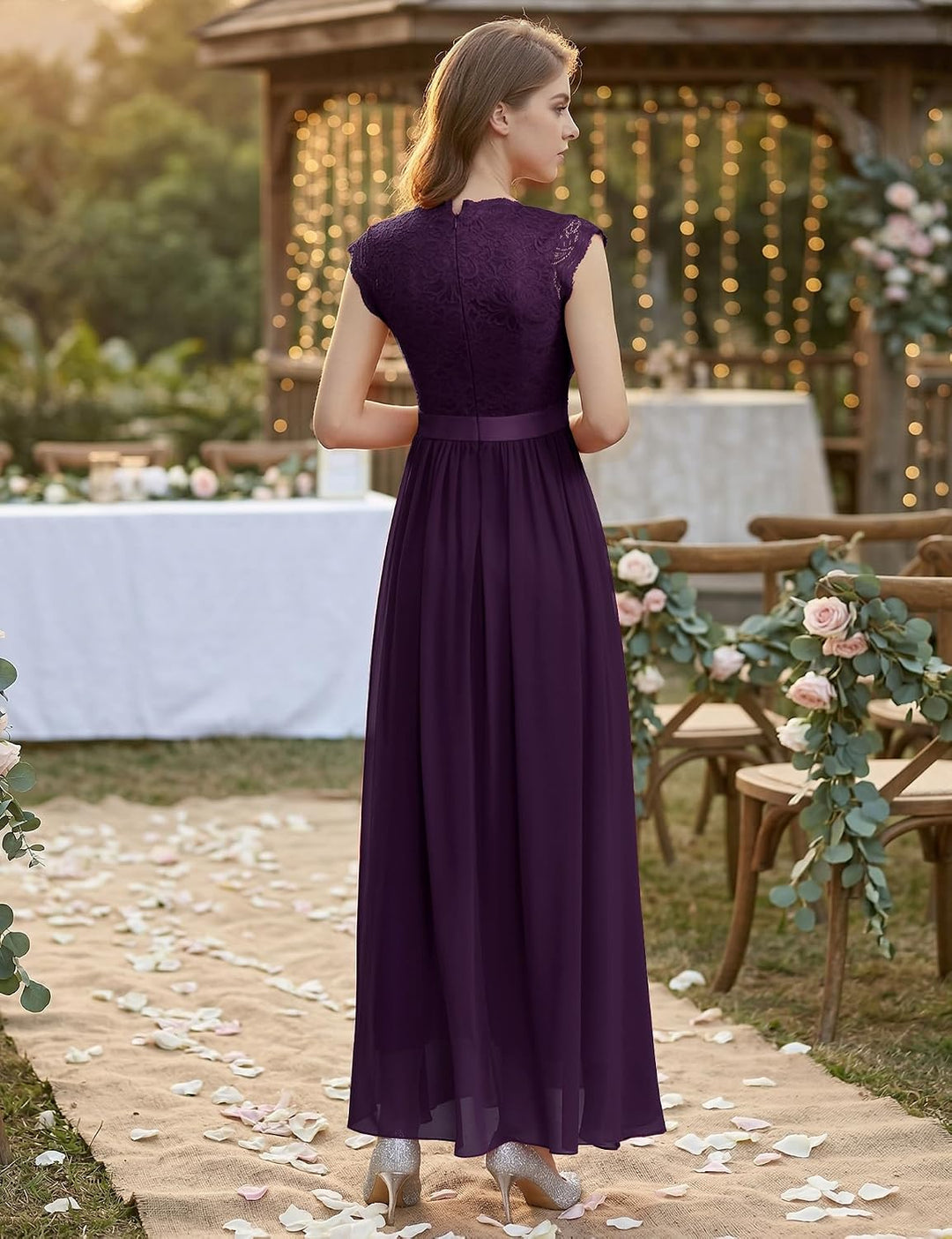 Dressystar Damen Ballkleid Maxi Lang Abendkleider Elegant für Hochzeit Spitzen Cocktailkeid L Band_g