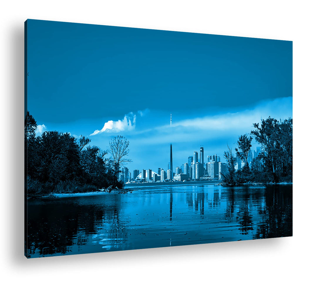 deyoli Küste von Toronto Kanada Format: 80x60 Effekt: Monocrome Blau als Leinwand, Motiv fertig gera