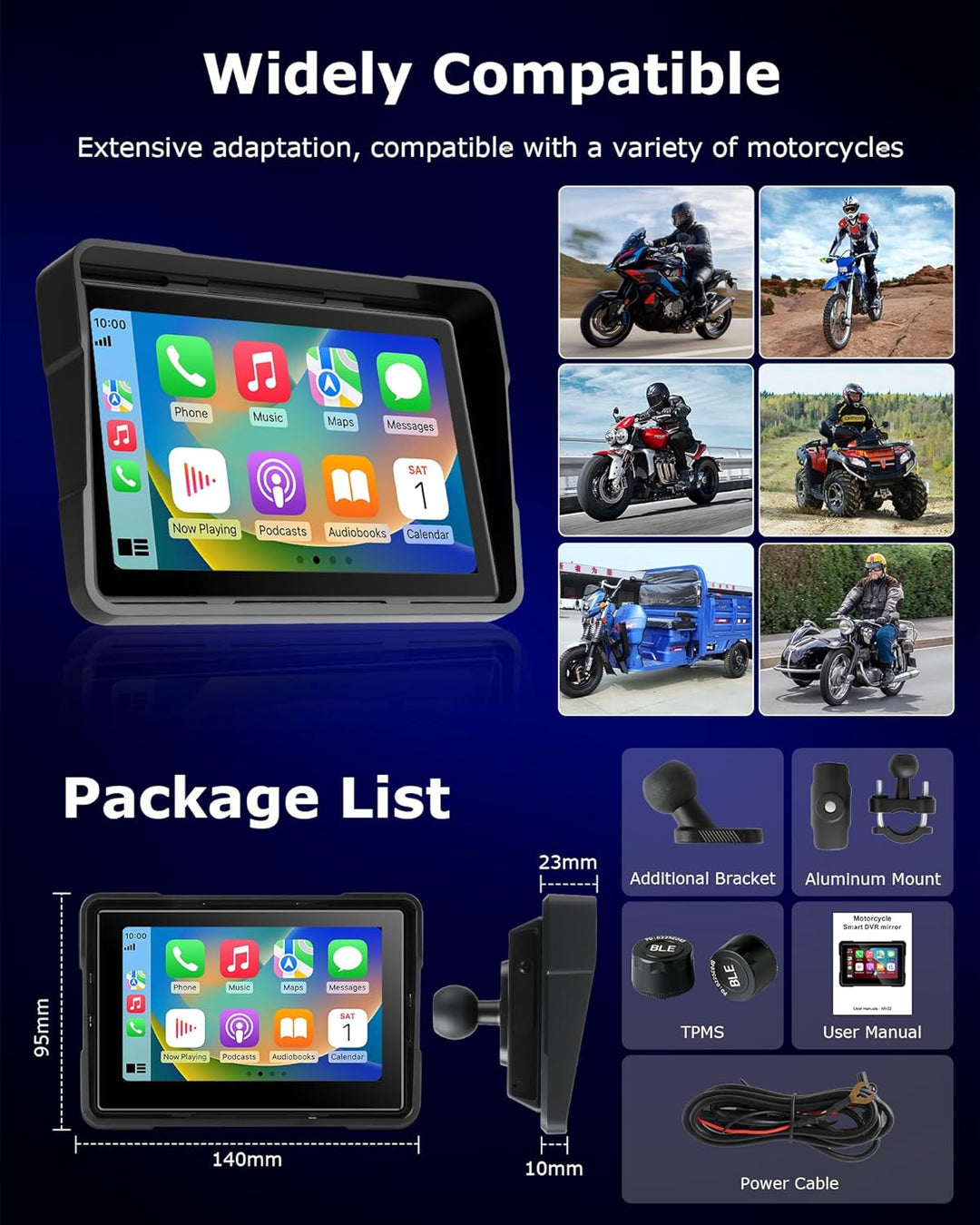 Jansite Motorrad Carplay Bildschirm Android Auto mit TPMS Reifendruckkontrollsystem, Motorrad Navi m