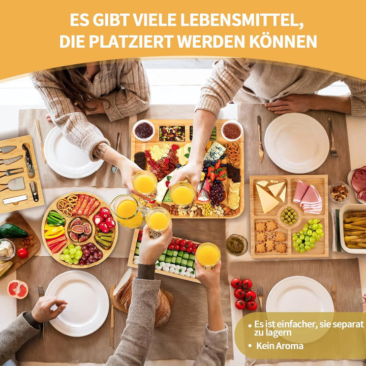 Bambus-Käsebrett, Käsebrett mit Käsemesser-Set, Charcuterie Board,Käsebretter, Servierbrett, für Wei